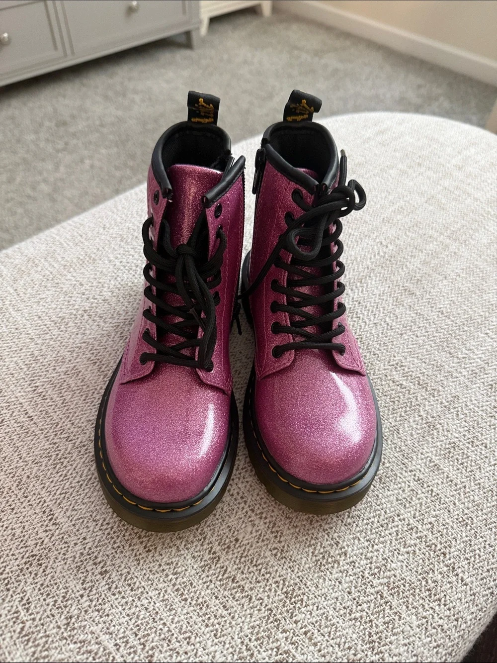 Dr. Martens Pink Glitter Lace-Up Combat Boot